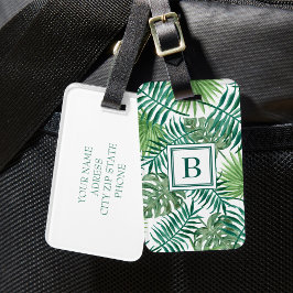 Moderne Grünpalme Verlasse Mit Monogramm Gepäckanhänger