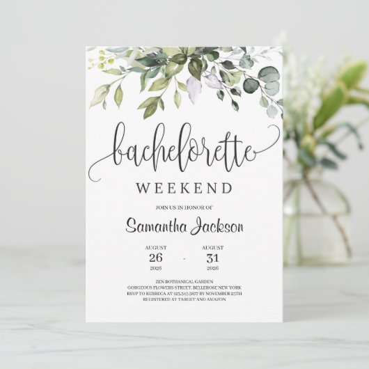 Moderne Grünpflanzen Bachelorette Einladung (Stehend Vorderseite)