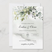 Moderne Grünpflanzen boho eucalyptus Aquarellhochz Einladung (Vorderseite)