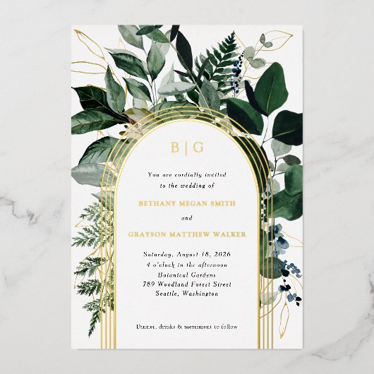 Moderne Grünpflanzen Botanische Folie Einladungen  (Vorderseite)