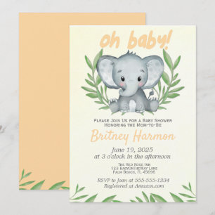 Moderne Grünpflanzen-Elefanten-Neutrale Babyparty- Einladung