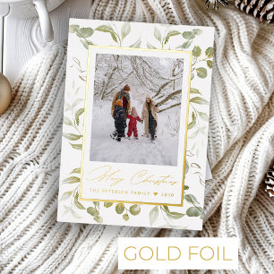 Moderne Grünpflanzen Frohe Weihnachten Foto Gold Folien Feiertagskarte