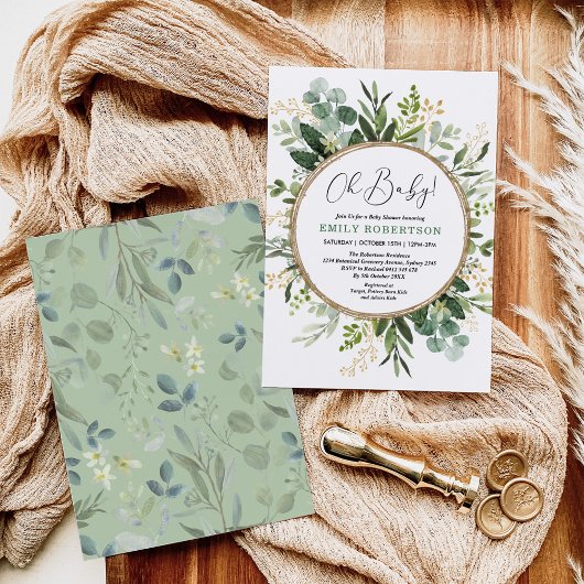 Moderne Grünpflanzen Gold Gender Neutral Baby Dusc Einladung