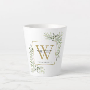 Moderne Grünpflanzen Gold Monogramm Elegant Milchtasse