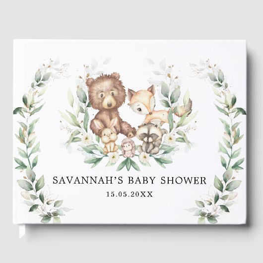 Moderne Grünpflanzen Gold Woodland Tiere Neutral B Gästebuch (Vorderseite)