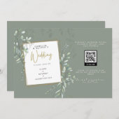 Moderne Grünpflanzen Hochzeit QR Code UAWG Einladung (Vorne/Hinten)