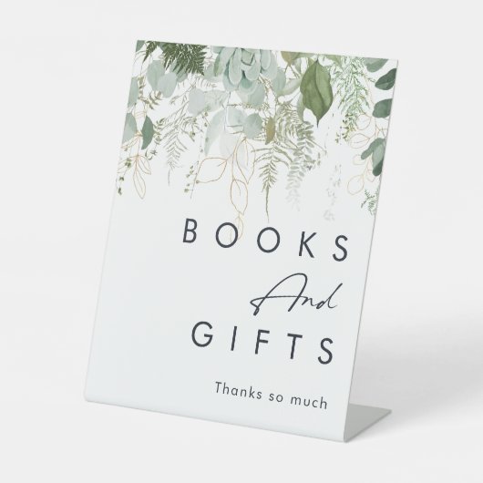 Moderne Grünpflanzen Kinderdusche Bücher und Gesch Sockelschild (Vorderseite)