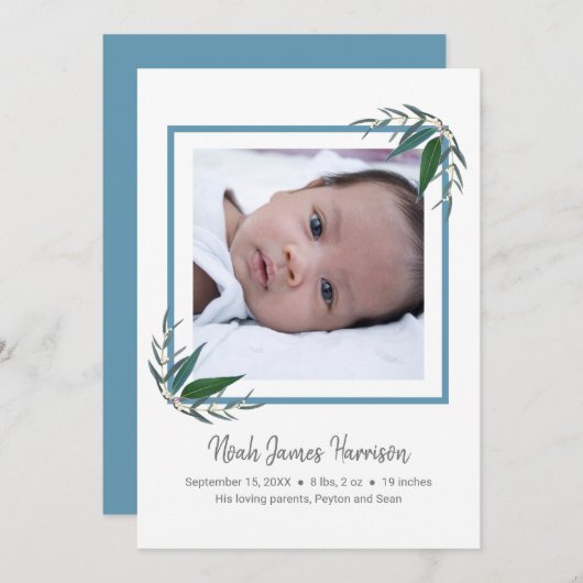Moderne Grünpflanzen New Baby Boy Foto Birth Ankündigung (Vorne/Hinten)