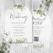 Moderne Grünpflanzen QR Code Wedding Arch Einladung