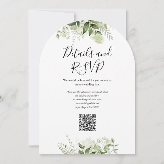 Moderne Grünpflanzen QR Code Wedding Arch Einladung (Rückseite)
