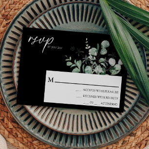 Moderne Grünpflanzen Schwarze Hochzeit Einfache RS RSVP Karte