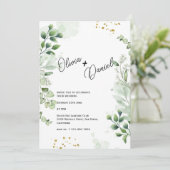 Moderne Grünpflanzen Typografie Hochzeitseinladung Einladung (Stehend Vorderseite)