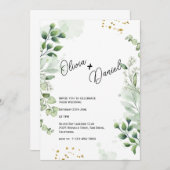 Moderne Grünpflanzen Typografie Hochzeitseinladung Einladung (Vorne/Hinten)