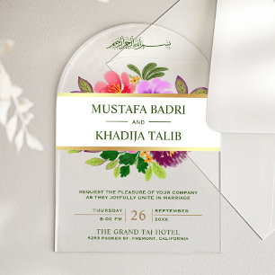 Moderne Grünpflanzen und florale islamische muslim Acryleinladungen