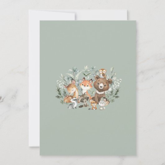 Moderne Grünpflanzen Woodland Animals Kinderdusche Dankeskarte (Rückseite)