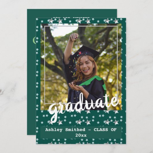 Moderne Grünsterne Foto Rahmen Abschluss Invitati Einladung (Vorne/Hinten)