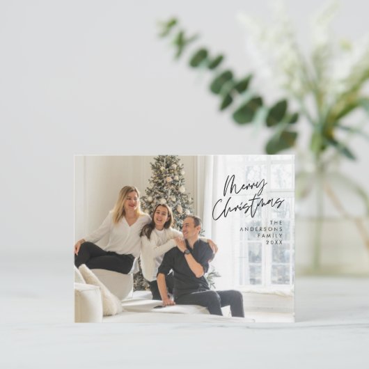 Moderne Gruß, frohe Weihnachten Familie Foto Post Postkarte (Stehend Vorderseite)