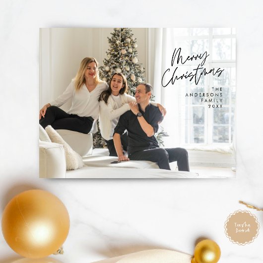Moderne Gruß, frohe Weihnachten Familie Foto Post Postkarte
