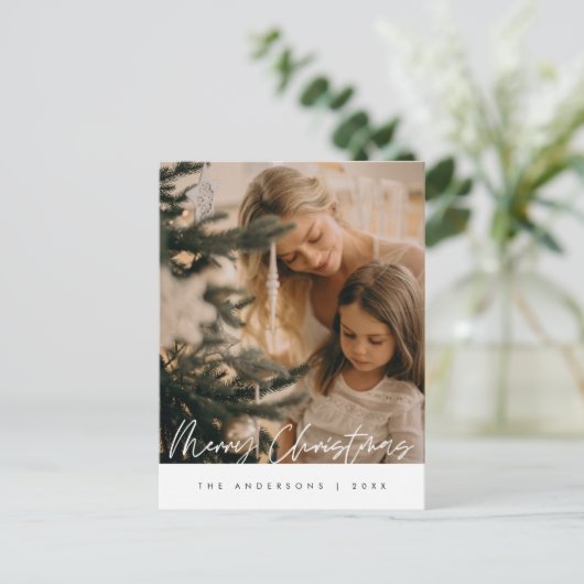 Moderne Gruß, frohe Weihnachten Familie Foto Postkarte (Stehend Vorderseite)