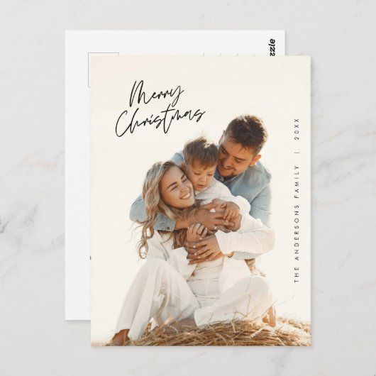 Moderne Gruß, frohe Weihnachten Familie Foto Postkarte (Vorne/Hinten)