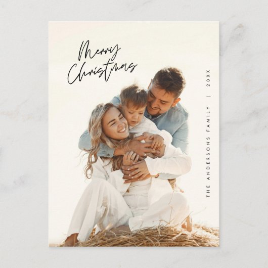 Moderne Gruß, frohe Weihnachten Familie Foto Postkarte (Vorderseite)