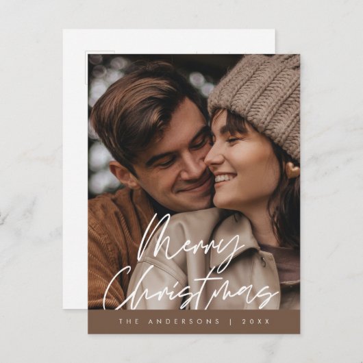 Moderne Gruß, frohe Weihnachten Familie Foto Postkarte (Vorne/Hinten)