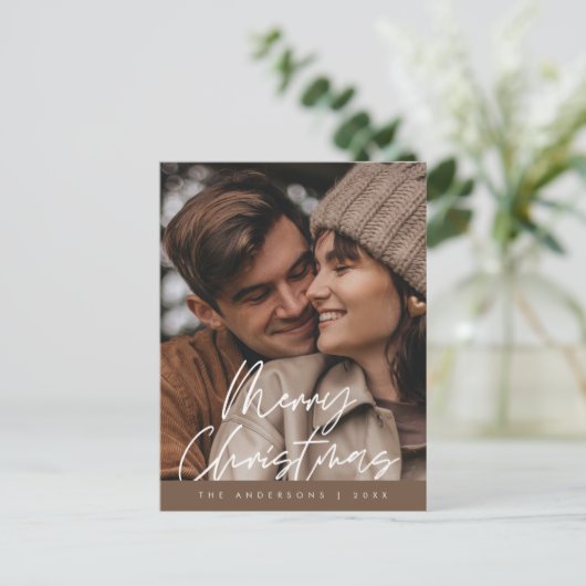 Moderne Gruß, frohe Weihnachten Familie Foto Postkarte (Stehend Vorderseite)