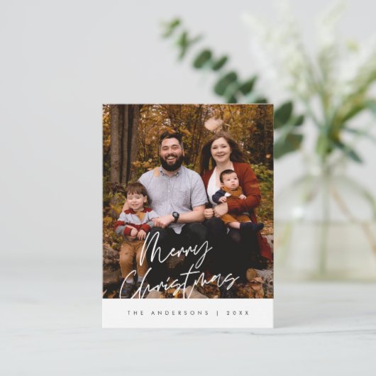 Moderne Gruß, frohe Weihnachten Familie Foto Postkarte (Stehend Vorderseite)