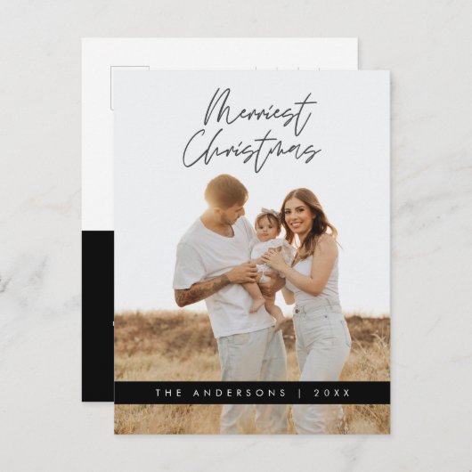 Moderne Gruß, frohe Weihnachten Familie Foto Postkarte (Vorne/Hinten)