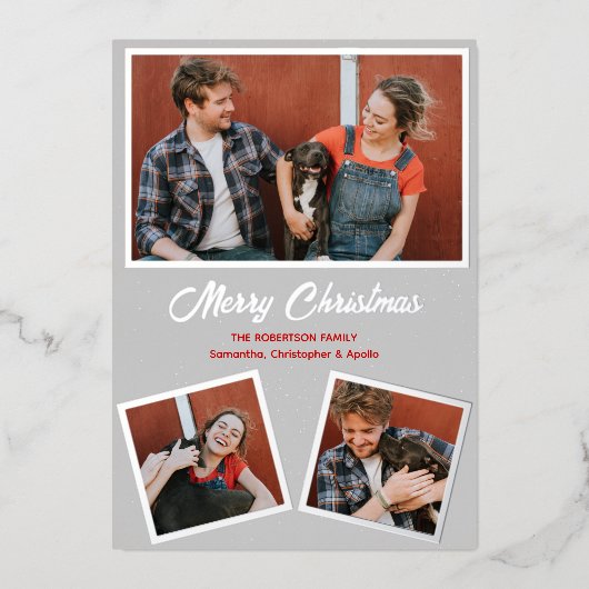 Moderne Grußkarte in Grau und Rot Folieneinladung (Vorderseite)