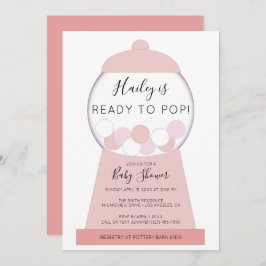 Moderne Gummiball-Babydusche aus Girl Pink Einladung