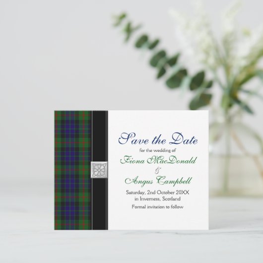 Moderne Gunn Tartan Hochzeit retten das Datum Save The Date (Stehend Vorderseite)