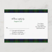 Moderne Gunn Tartan Wedding Rsvp Antwort Postkarte (Rückseite)