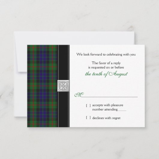 Moderne Gunn Tartan Wedding RSVP Antwortkarte (Vorderseite)