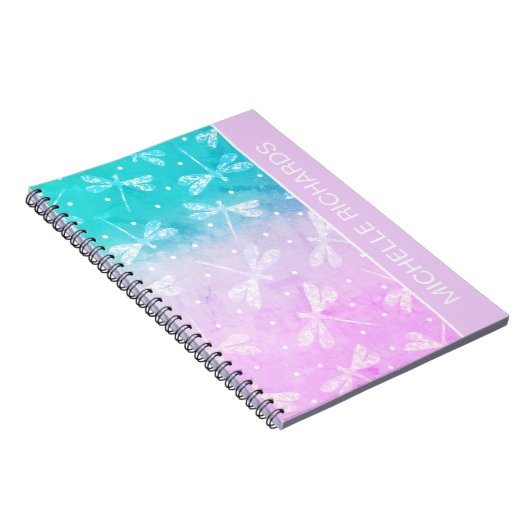 Moderne, gürmisch-rosa Aqua-Libellen Notizblock (Rechte Seite)