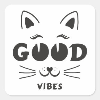 Moderne gute Schwingungen Katzen Gesicht - Minimal Quadratischer Aufkleber