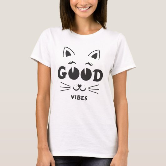 Moderne gute Schwingungen Katzen Gesicht - Minimal T-Shirt (Vorderseite)