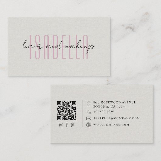 Moderne Haar-Make-up-Artist-Faux-Leinen-Script-Fot Visitenkarte (Vorne/Hinten)