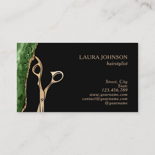 Moderne Haar Stylist Gold Schere Emerald Green Visitenkarte (Rückseite)