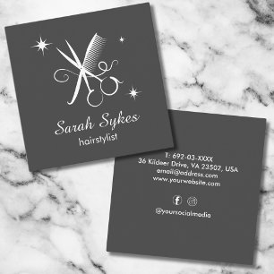 Moderne Haar Stylist Scheren Barber Dark Gray Quadratische Visitenkarte