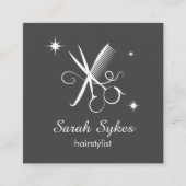 Moderne Haar Stylist Scheren Barber Dark Gray Quadratische Visitenkarte (Vorderseite)