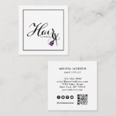 Moderne Haare nach Namen QR Code Social Media Whit Quadratische Visitenkarte (Vorne/Hinten)