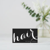 Moderne Haarstylist-Schrift schwarz-weiß Visitenkarte (Stehend Vorderseite)