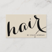 Moderne Haarstylistin-Schrift beige Visitenkarte (Vorderseite)