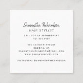 Moderne Hair Stylist Foto Business Card Quadratische Visitenkarte (Rückseite)