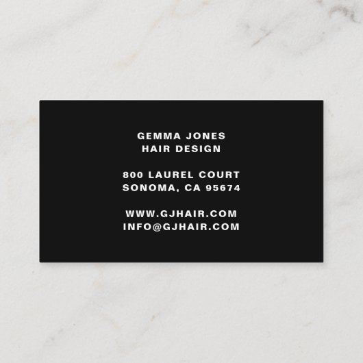 Moderne Hair Stylist Gold Script Monogram Black Visitenkarte (Rückseite)