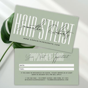 Moderne Hairstylist-Schrift-Typografie salbeigrün Terminkarte