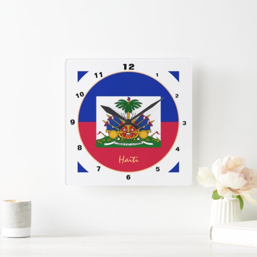 Moderne haitianische Flagge, trendy Haiti Zuhause Quadratische Wanduhr (Zuhause)