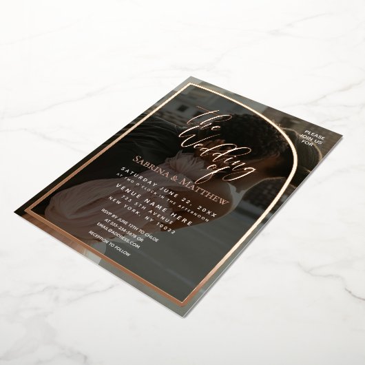 Moderne Halb-Arch-Foto-Hochzeit Folieneinladung (Gedreht)