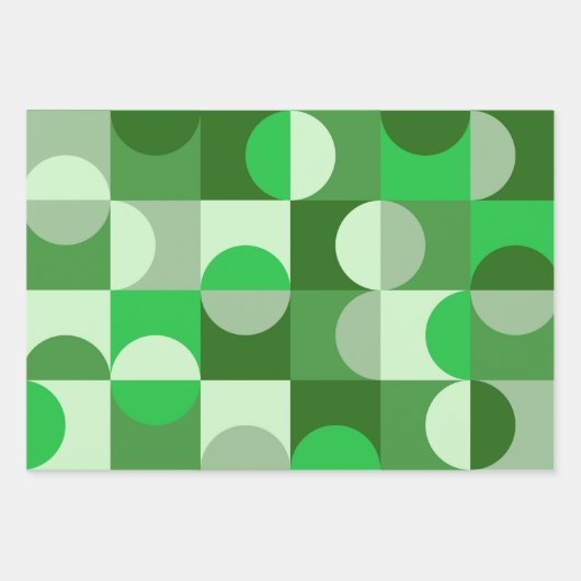 Moderne Halbkreise des Mitteljahrhunderts Grüngrau Geschenkpapier Set (Vorderseite)